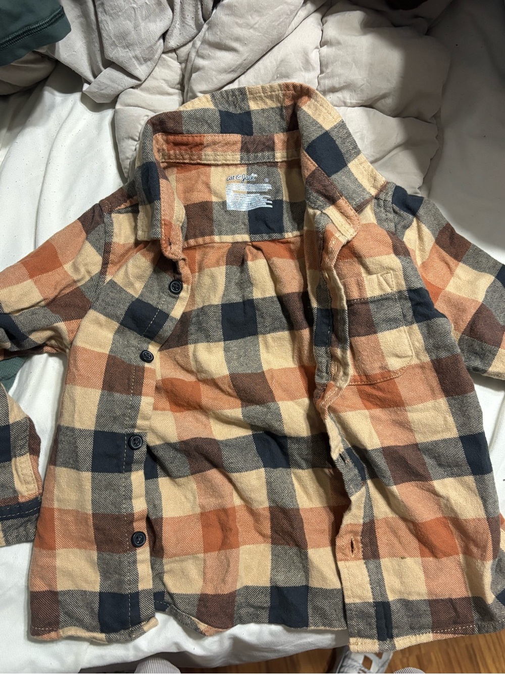Cat & Jack Plaid Button-Down Shirt Jacket - Cream, Orange, Brown, Black